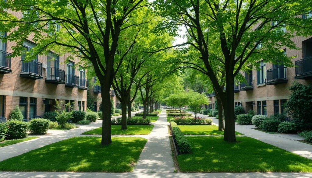 Создание комфортной среды: зелёные насаждения и озеленение кварталов - иллюстрация
